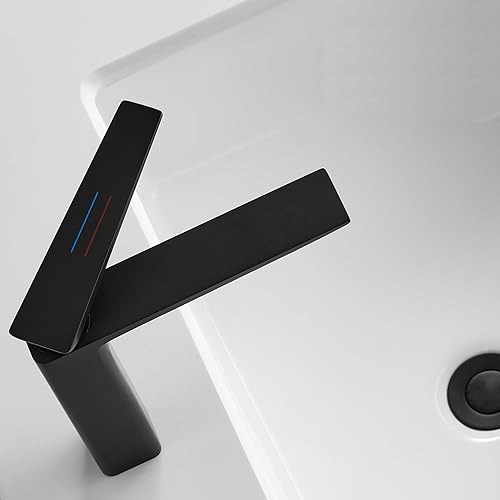 Miniatura 7 de Grifo de lavabo de latón extra largo de un solo mango, un agujero, lavabo, mezclador, montaje en cubierta, negro mate