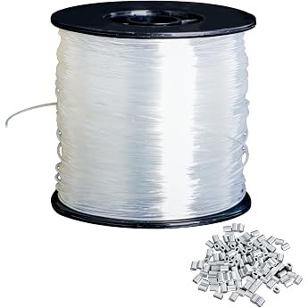 0.8 mm x 200 m Strong Nylon Line Fishing Line Transparent Nylon Thread Tear-Resistant with 120 Pieces Aluminium Clamp Sleeves for DIY Crafting Fishing Crafts Jewellery Hanging