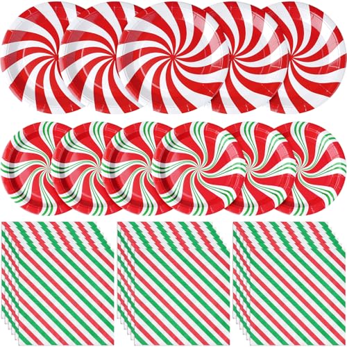 Assiettes de fête de Noël jetables en carton rouge et vert avec serviettes pour 50 invités