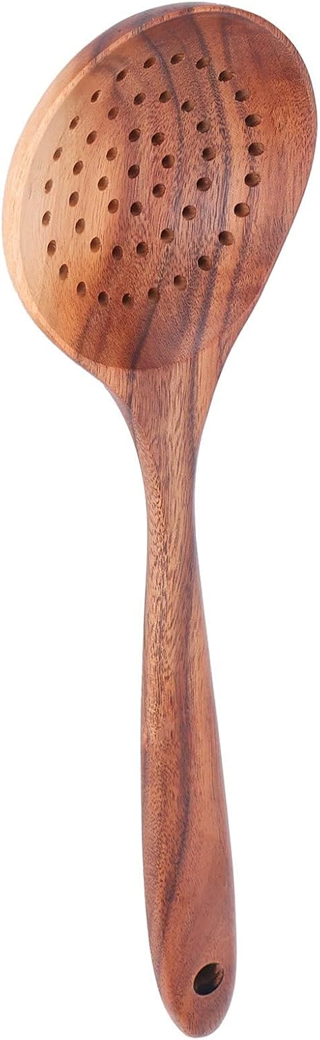 Wood Slotted Strainer Spoon, Lightweight Colander Skimmer Scoop with Handle for Kitchen Restaurant
