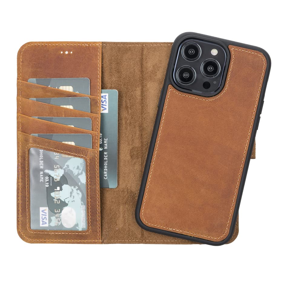 Genuine Leather Case for iPhone 14 PRO (6.1") with MagSafe & RFID Compatible (Camel Brown)