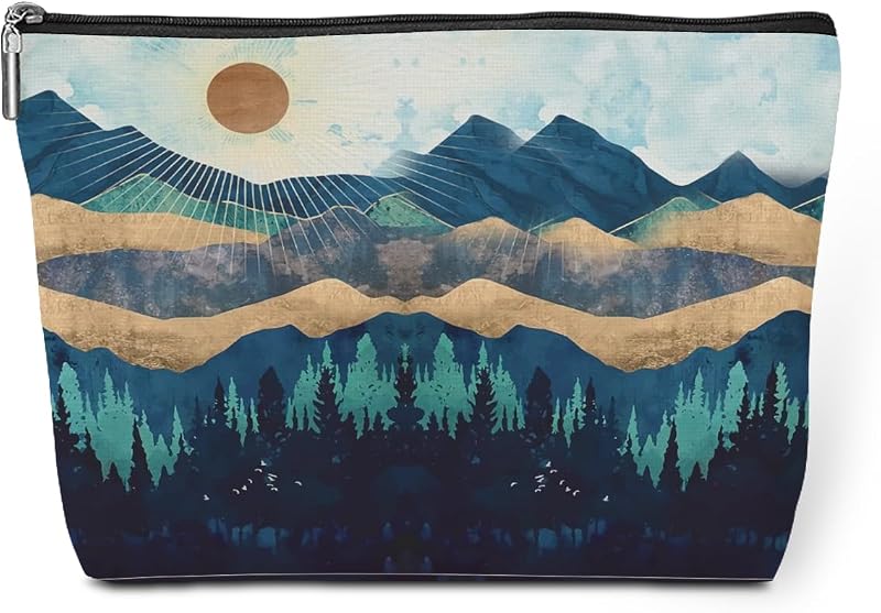 Necessaire de maquiagem jeilink Mountain em algodão e linho com zíper — 20,07 x 17,78 cm
