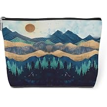 jeilink Watercolor Makeup Bag Mountain Sunshine Print -Blue Funny Christmas Birthday Gifts for Women Girl Daughter Best Friend Bestie Sister Coworker Grandma Mom Cosmetic Bag Travel Toiletry Bag