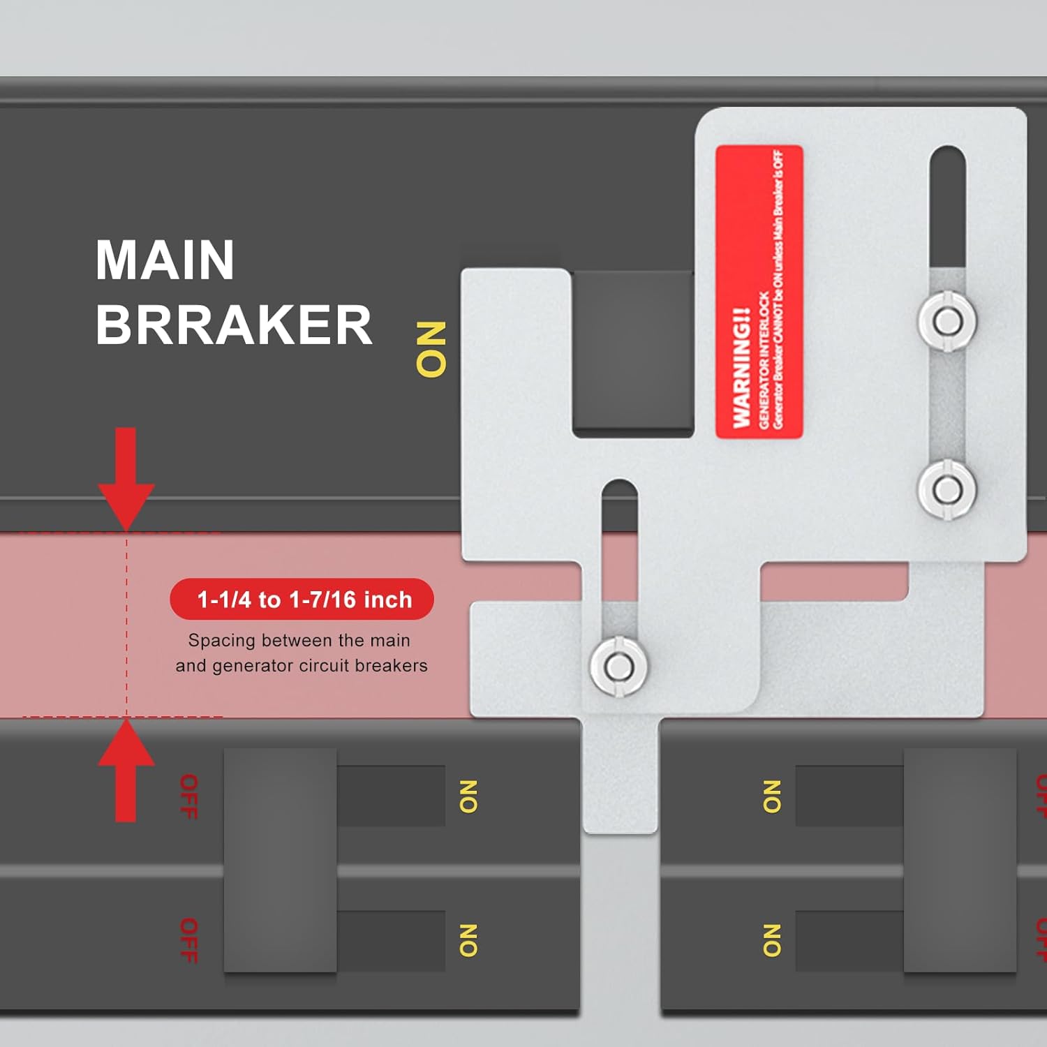 Generator Interlock Kit Compatible with Eaton Cutler Hammer BR Series 150 and 200 amp Panels, 1 1/4-1 7/16 Inches Spacing Between Main and Branch Breaker, Generator Horizontal Electrical Interlock Kit