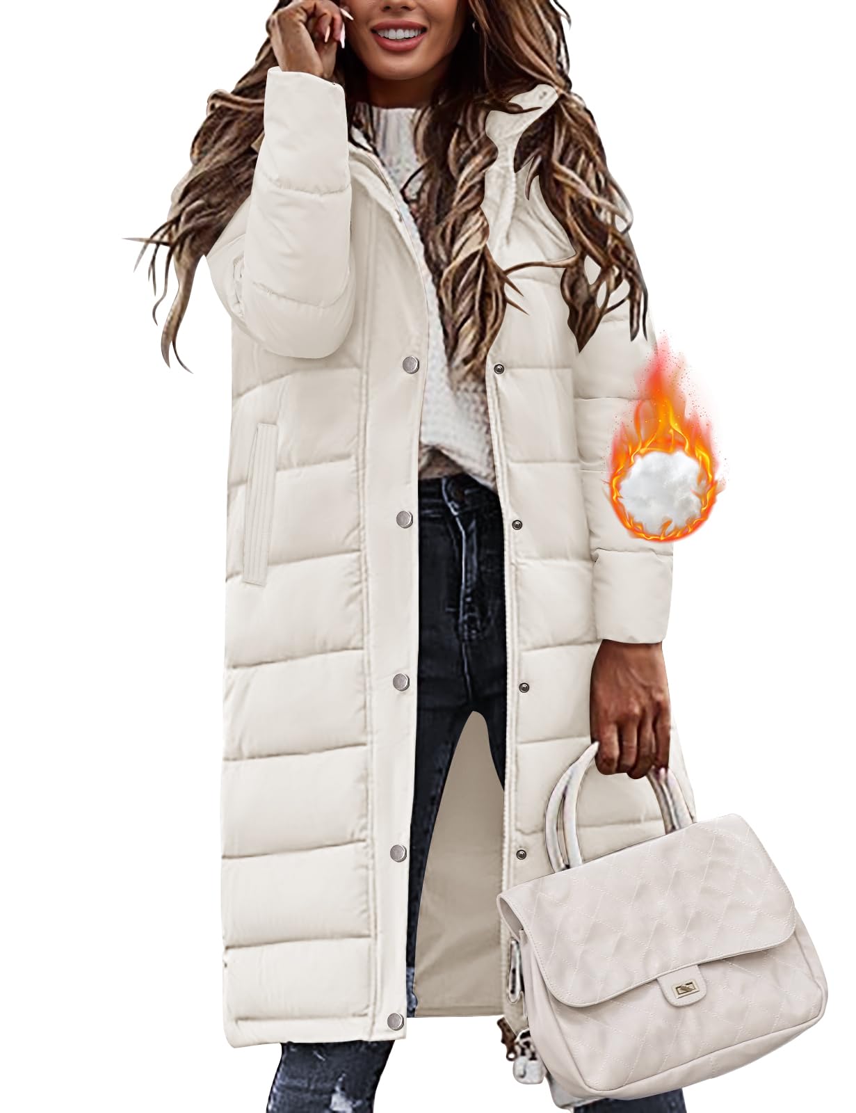 Womens Winter Long Puffer Coats Down Thicken Warm Quilted Jacket Mid-Length with Side Zipper and Hood Outerwear-image-22