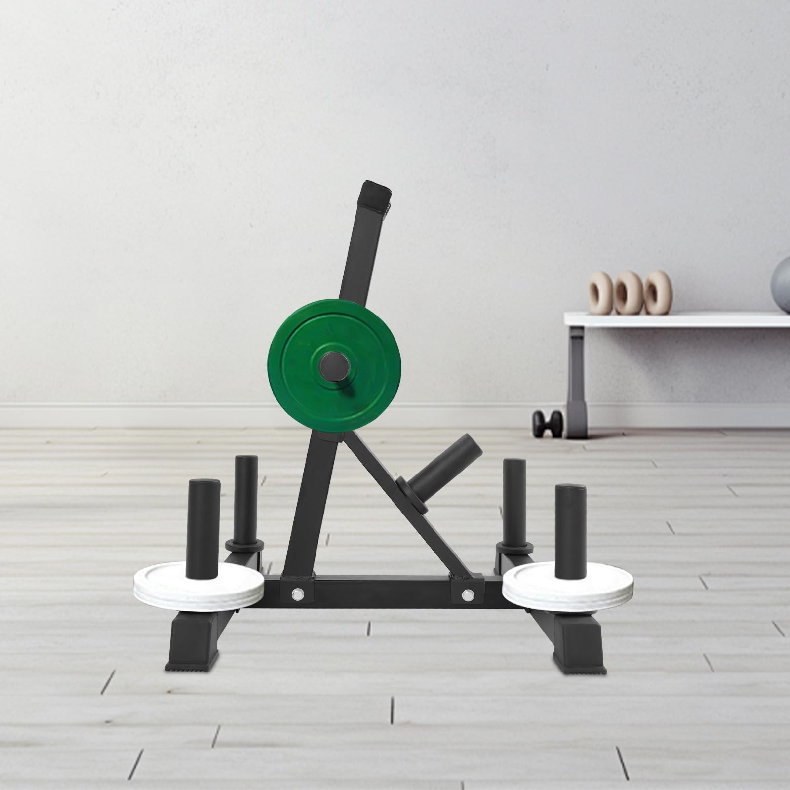 Soporte para discos de pesas con 7 barras de carga y soporte para pesas, estantería de 300 kg para entrenamiento de fuerza, almacenamiento de pesas estable, ahorra espacio en el gimnasio o en casa