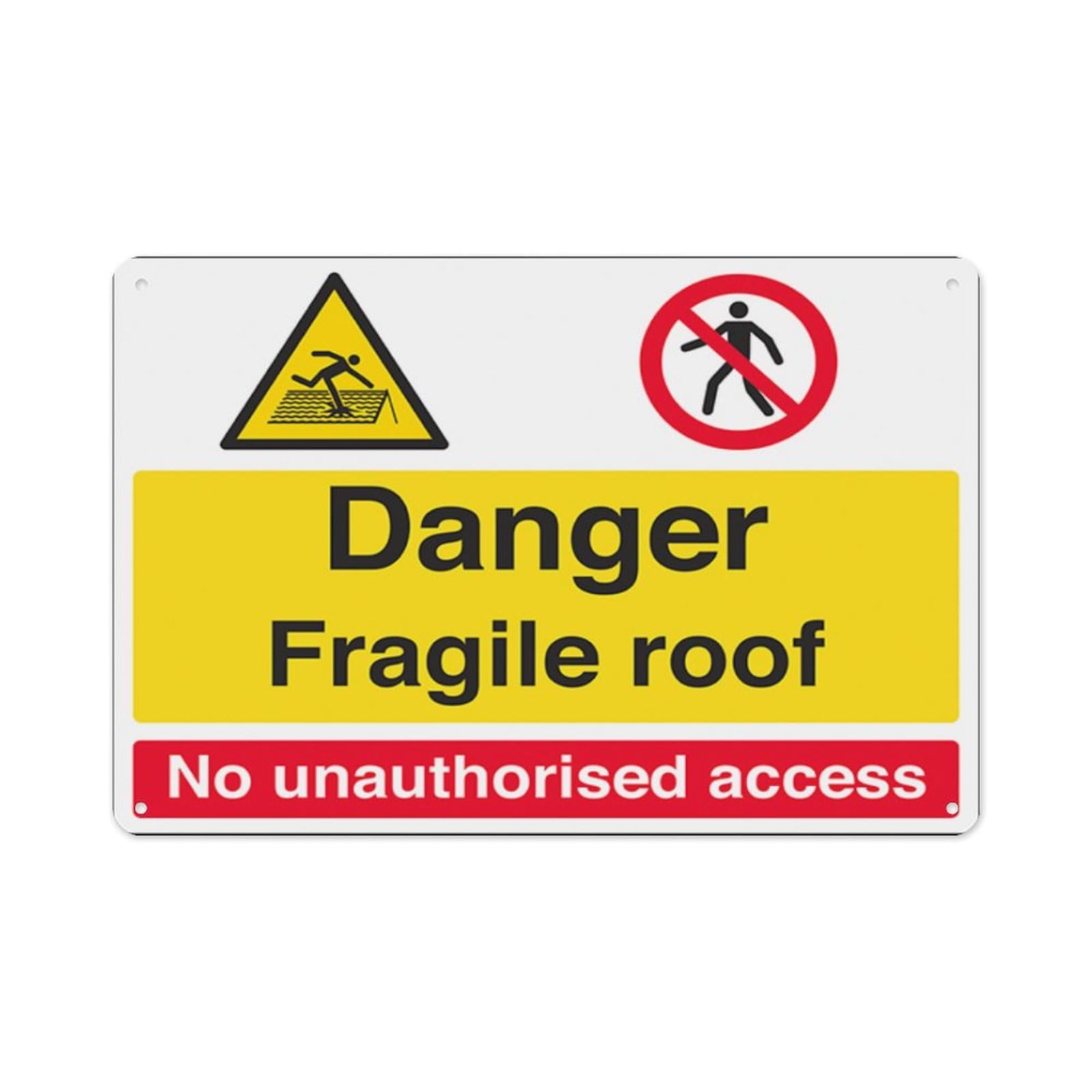 peiyeety Danger Fragile Roof No Unauthorised Access Aluminum Tin Warning Signs For Home Outdoor Garden 12X16 Inches