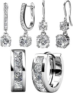 Cate & Chloe 18k White Gold Hoop Earrings with Crystals Value Bundle - 3 Pairs - McKenzie, Kadence & Giselle