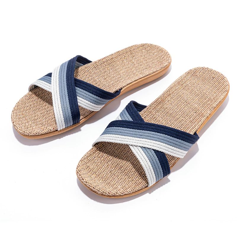 Women House Slippers Flax Linen Boho Style Flip Flops Open Toe Summer Beach Sandals Slides
