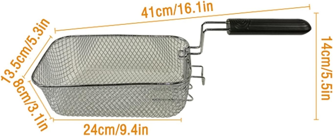 Fryer Basket, Fryer Basket/Skimmer Spoon Square Filter Fries Frying Sieve with Handle Frying Sieve Ladle Stainless Steel Wire Skimmer Spoon Suitable for Kitchen Fried Food Pasta Strainer Basket