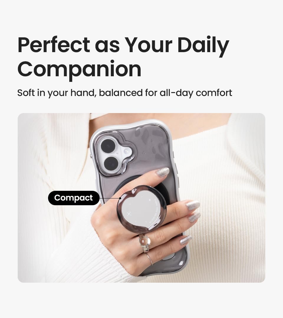iFace BeBling Aero [MagSynq Grip Holder] Compatible with MagSafe Phone Case Mirror Chrome Clear Glossy Water Ripple Heart Design Case Shockproof Protection Stylish Gift for Trendsetters - Blue