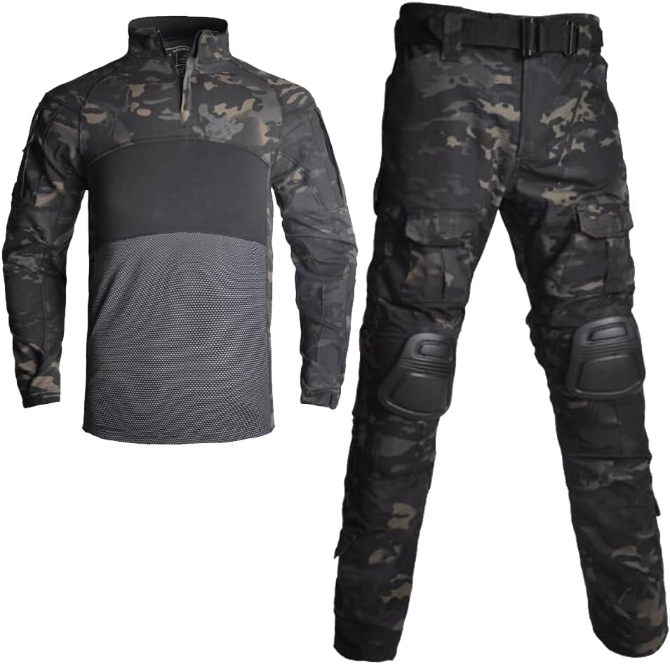 TOMITANY Men's Tactical Military Suits Long Sleeve Fitting Army Uniforms Combat Shirt and Pants with Knee Pads