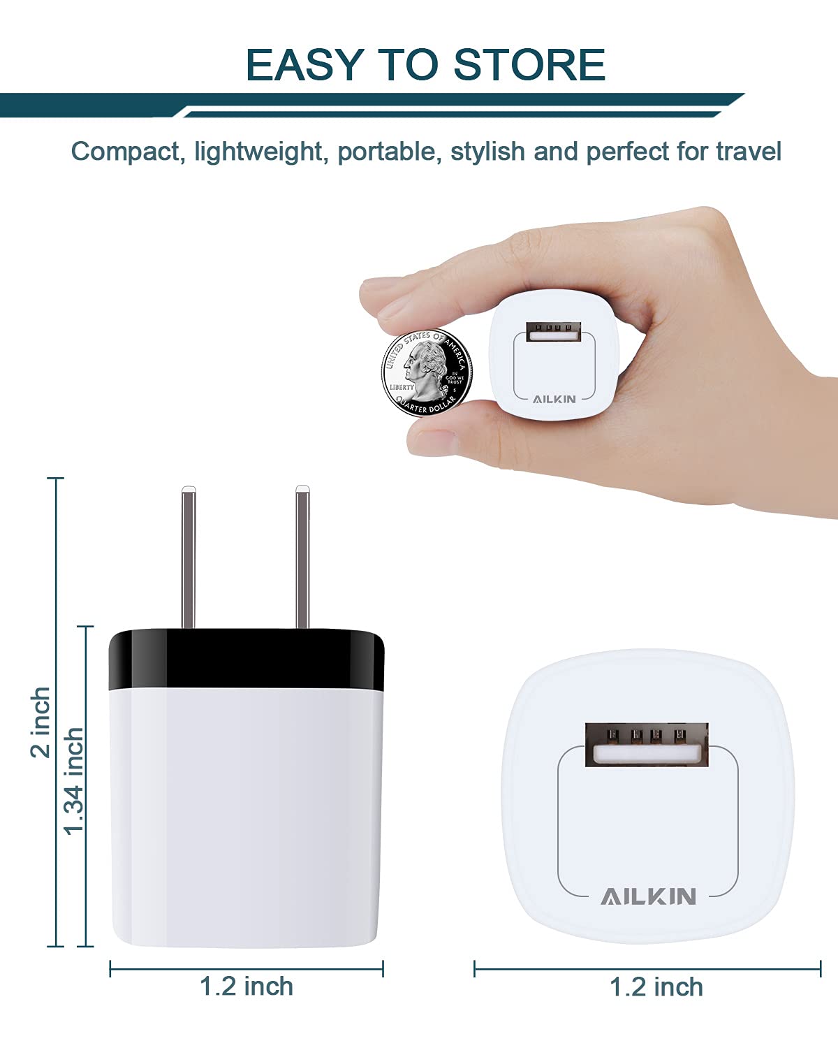 Charger Block,USB Wall Charger Adapter,AILKIN USB Fast Charging Cube Station Plug Charger Blocks IPhone Wall Charger,Dark Black