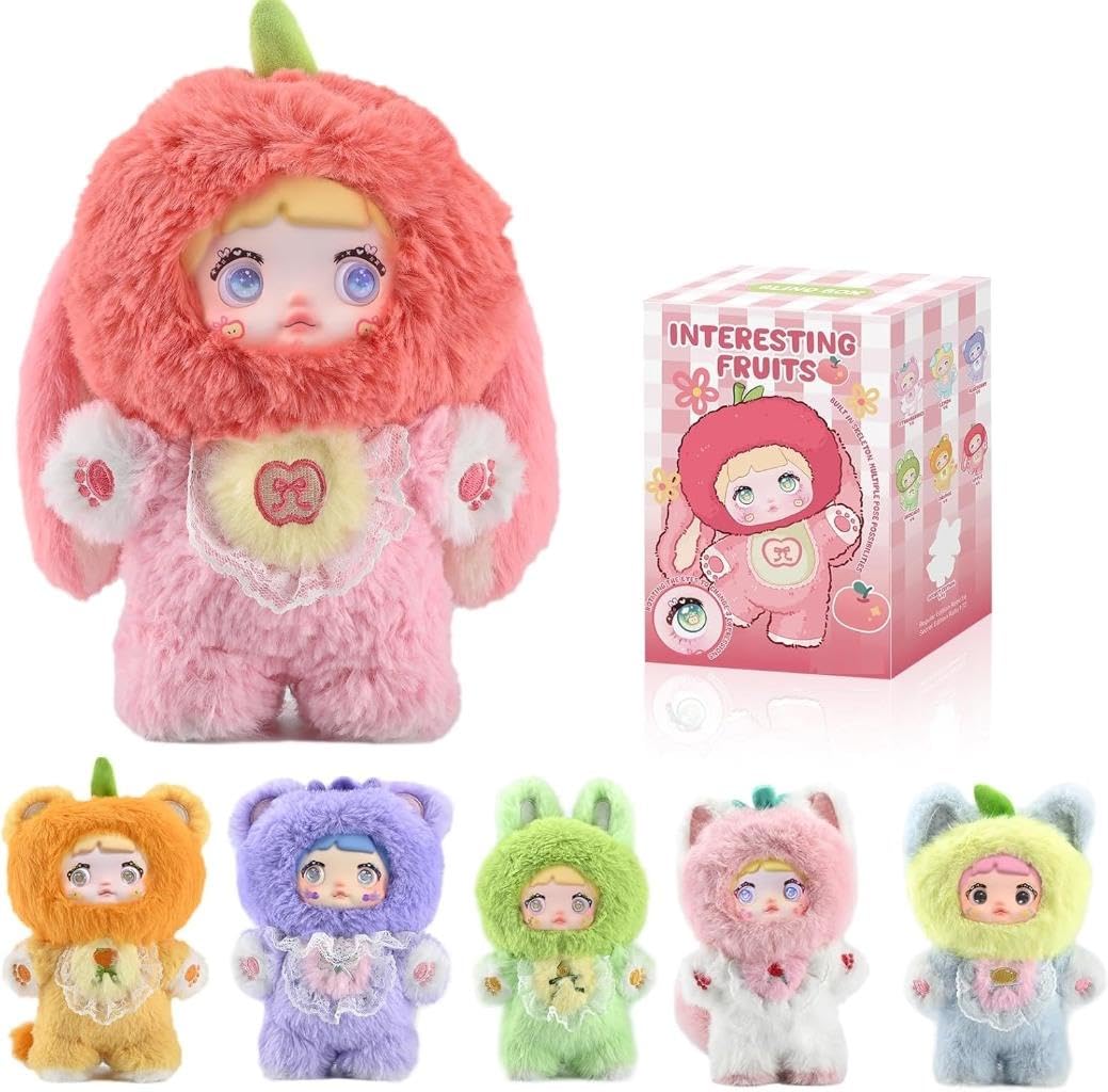 QWYEIQ Nommi V3 Interesting Fruits Series Plush Doll Blind Box, 3 Expressions Adorable Mystery Plush Toys - 7.1IN Random Surprise Doll with Unique Designs, Holiday Birthday Gifts for Girls and Boys