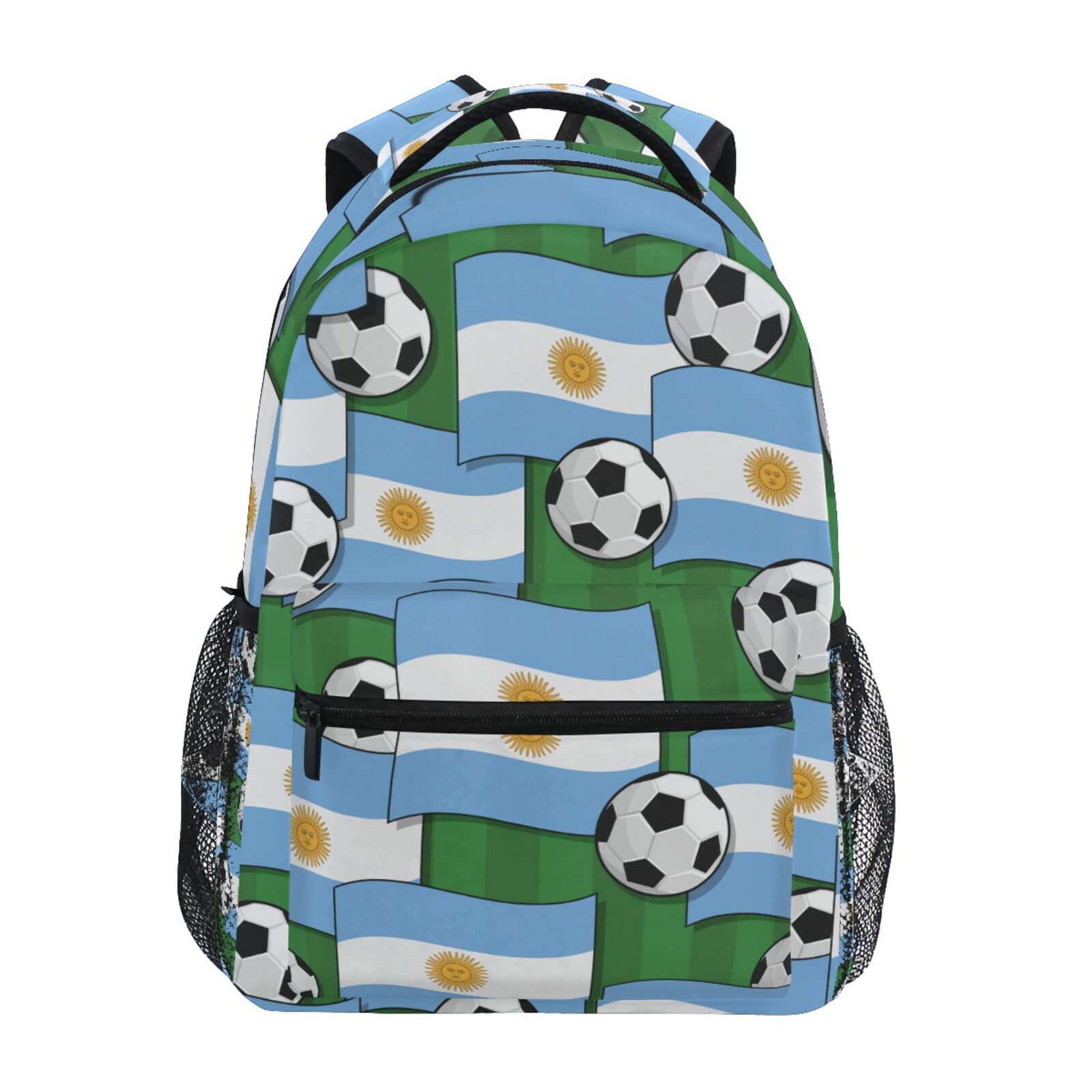 Krafig Argentina Flags and Soccer Balls Boys Girls Kids School Backpacks Bookbag, Elementary School Bag Travel Backpack Daypack