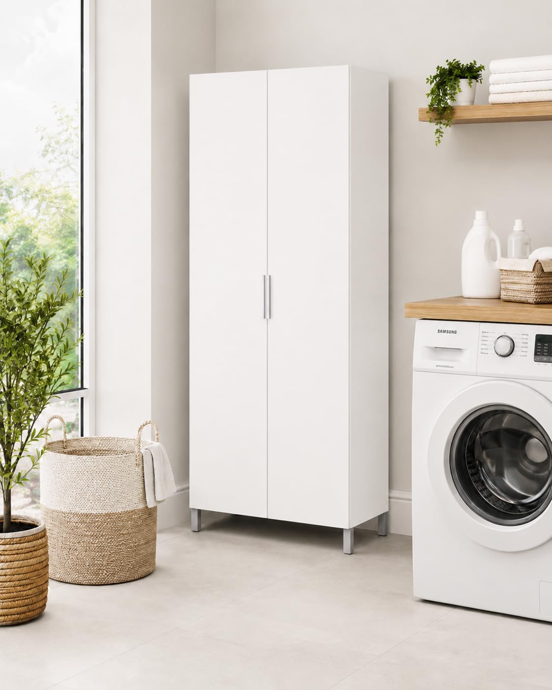 Buyqualia Armario escobero Multiusos de hogar Dos Puertas Color Blanco Alto 188 / Ancho 82 / Fondo 35