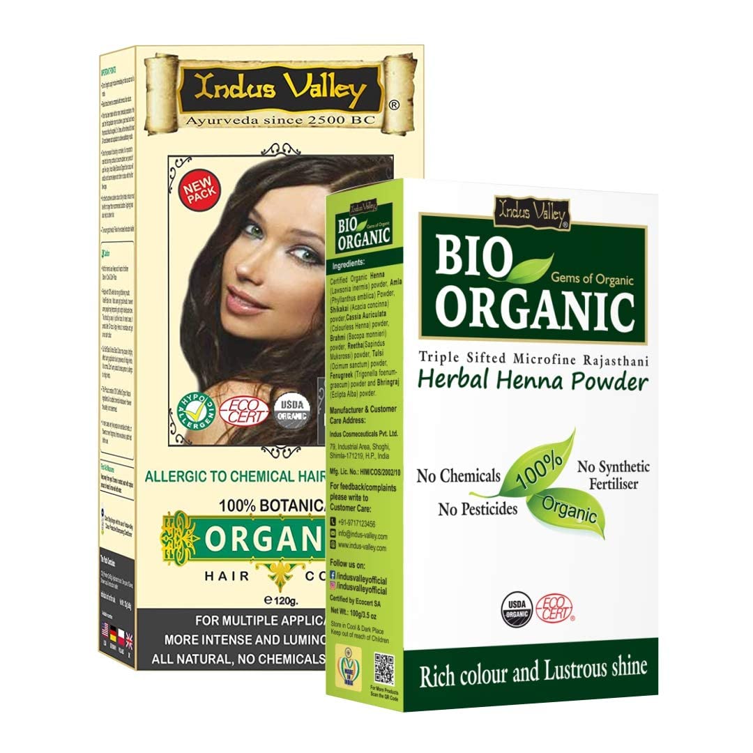 100% Organic Doctor Recommended Dark Brown Hair Color with Organic Henna (120g+100g=220g)