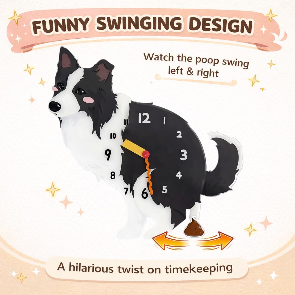 Funny Dog Wall Clock with Swinging Pendulum, Pooping Dog Acrylic Wall Clock Silent Non Ticking, Cute Dog Lover Gift Home Decor for Bathroom Living Room Office (Schnauzer 2)
