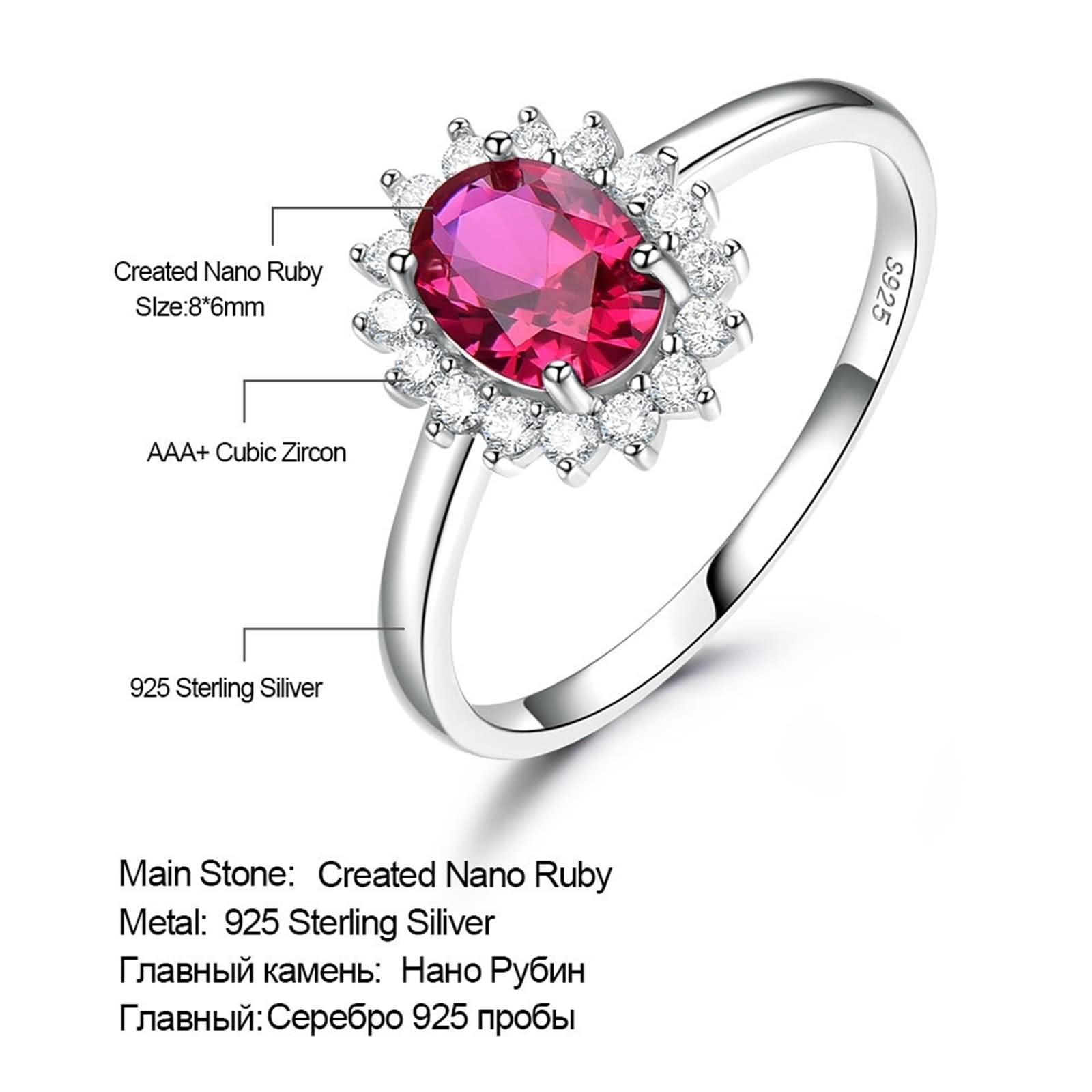 WXKAGF Verlobungsringe, gestapelte Ringe für Damen, Elegante Blumenform, ovaler Zirkonia, Silber, Rot, Sterlingsilber, Größe L 1/2