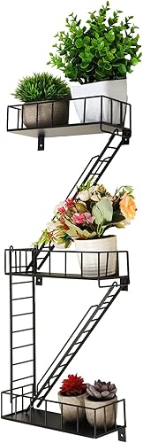 Miniatura 7 de Zonon Estante de escape de incendios, estantes colgantes de pared, decoración de escalera de metal, estantería genial, organizador de pared,