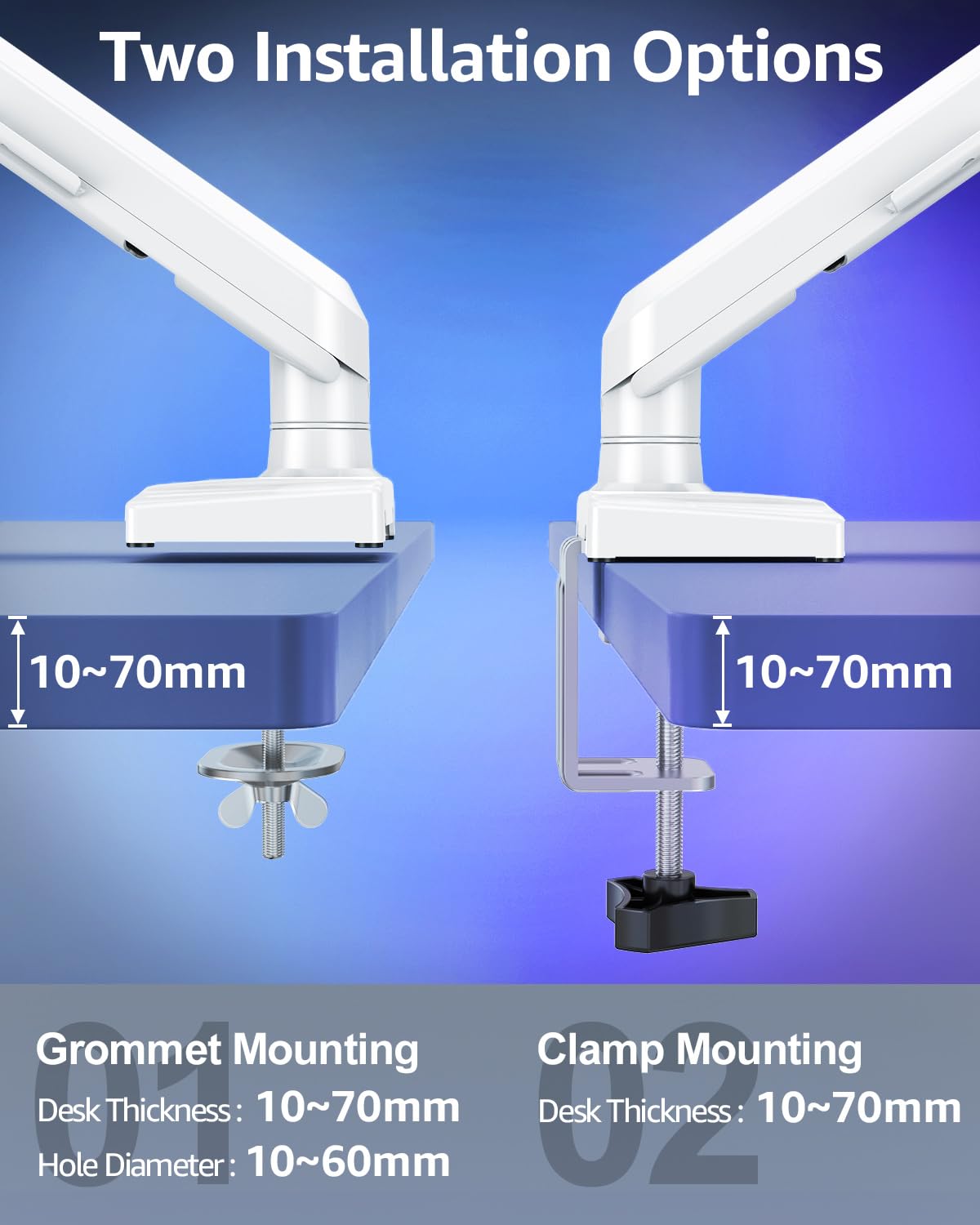 ELIVED Monitor Halterung 2 Monitore für 13-32" Bildschirme, Bildschirmhalterung 2 Monitore hält 2-9 kg Monitor mit VESA 75/100mm, Gasfeder Monitor Arm mit Neigbar, Schwenkbar, Drehbar, Weiß, EV6012W