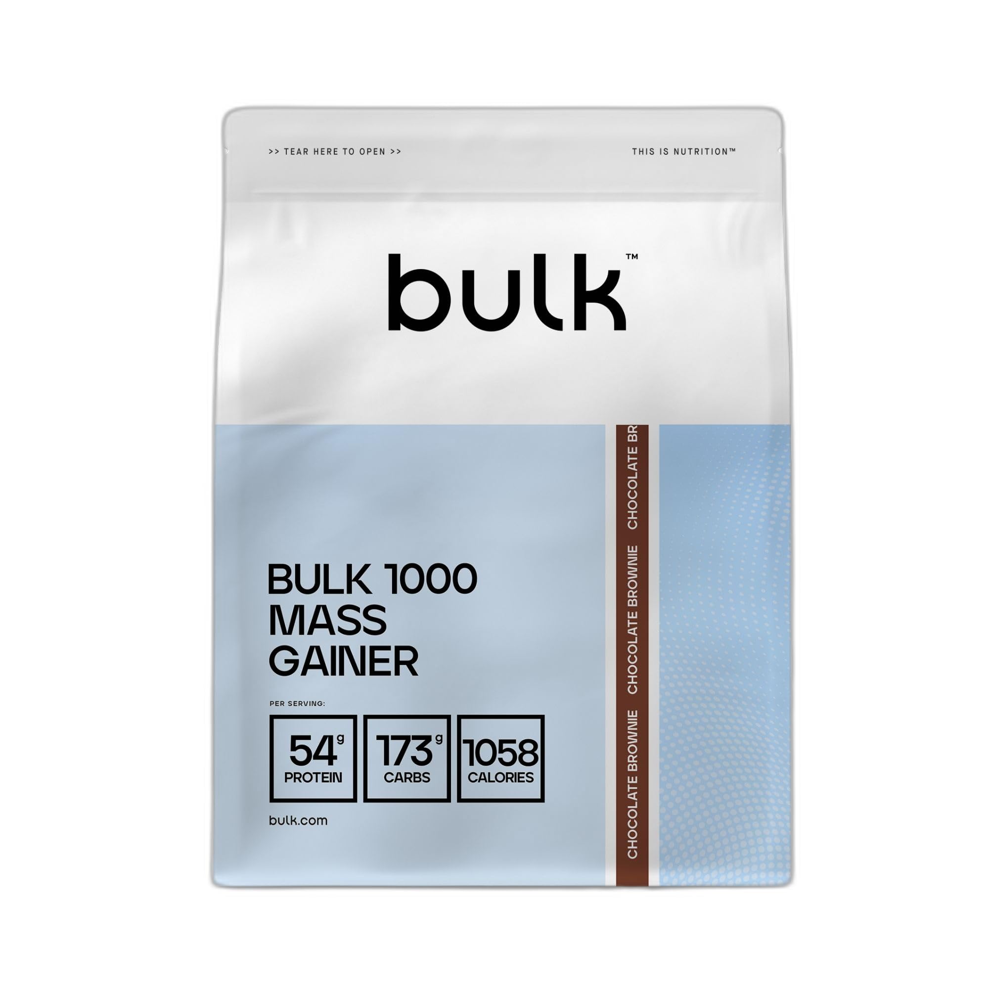 Bulk 1000 Mass Gainer en poudre, Brownie au chocolat, 2.5kg | Gainer riche en calories avec 51 g de protéines et 165 g de glucides par portion, Au moins 1000 calories par portion