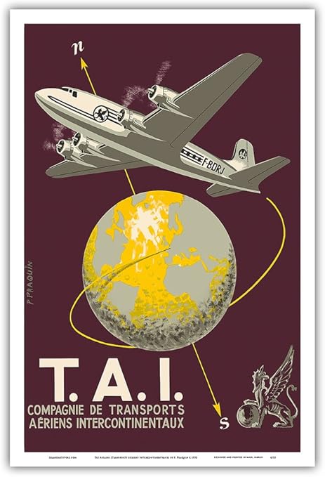 Amazon Co Jp Tai 航空輸送intercontinentaux ダグラスdc 4e航空機 ビンテージな航空会社のポスター によって作成された P プラキン C 1952 アートポスター 31cm X 46cm ホーム キッチン