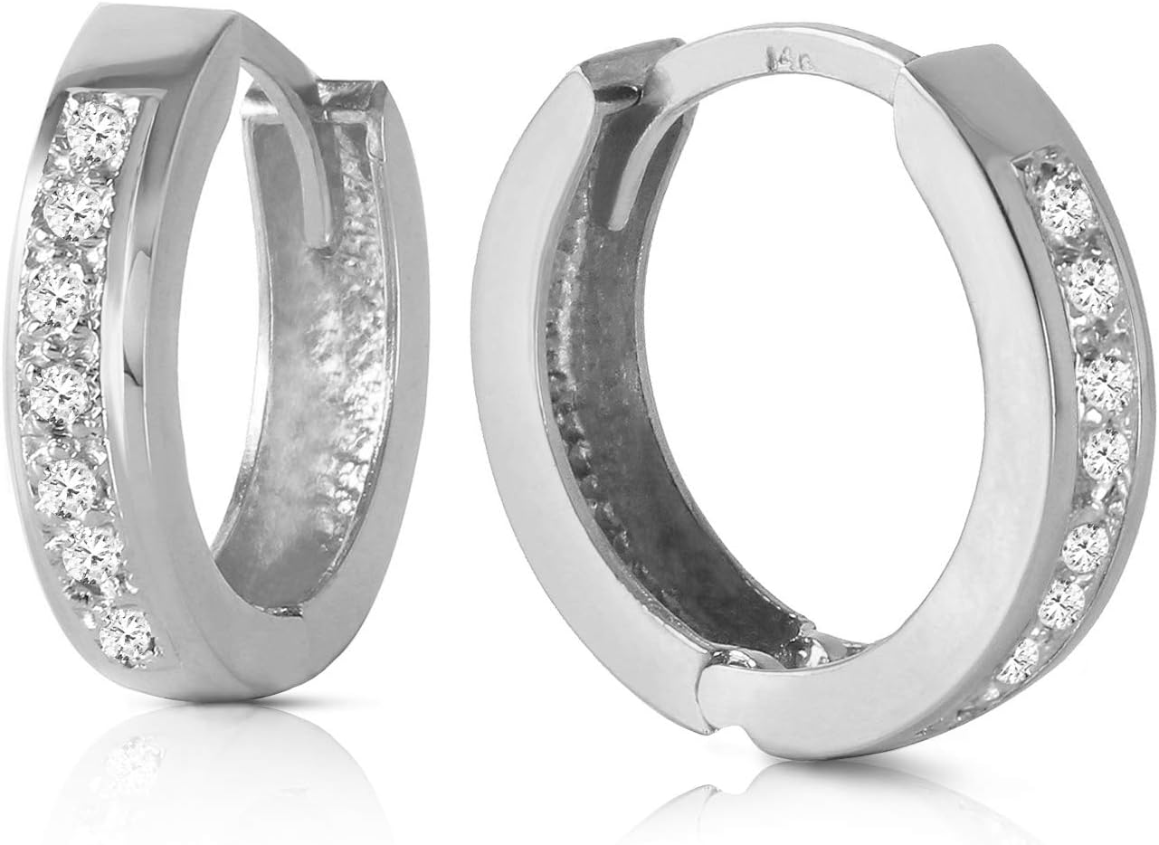 Galaxy Gold GG 14K Yellow Gold 0.10 Carat Natural Diamond Hoop Huggie Earrings - April Birthstone - Strength & Brilliance - Fine Jewelry for Women