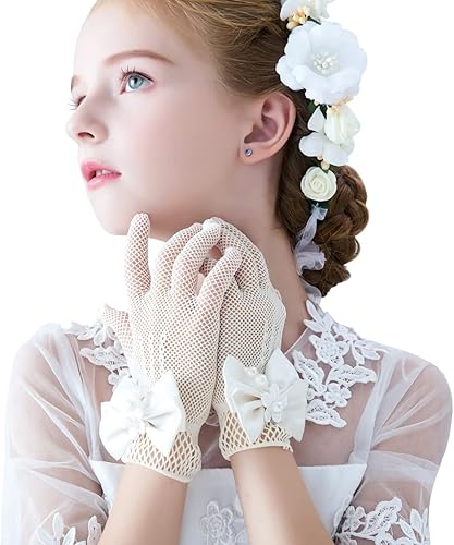 Guantes blancos para primera comunión, princesa, fiesta de té para niñas de 3 a 12 años