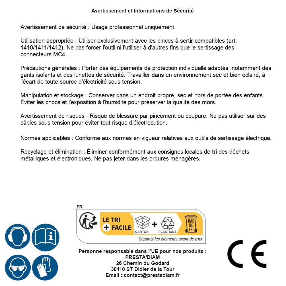Morsetti per pinza crimpatrice MC4, compatibili con Art. 1410/1411/1412 - Precisione e Affidabilità - Acciaio - D-Work