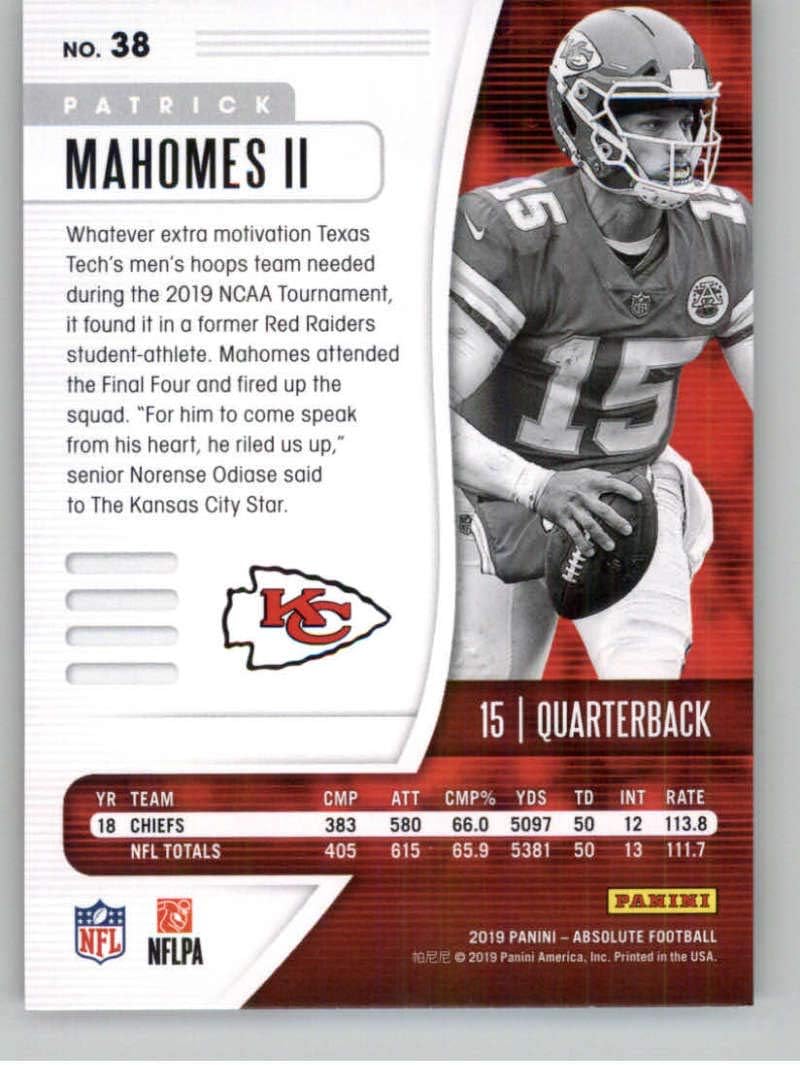 2019 Panini Absolute Green #38 Patrick Mahomes II Kansas City Chiefs NFL Football Trading Card