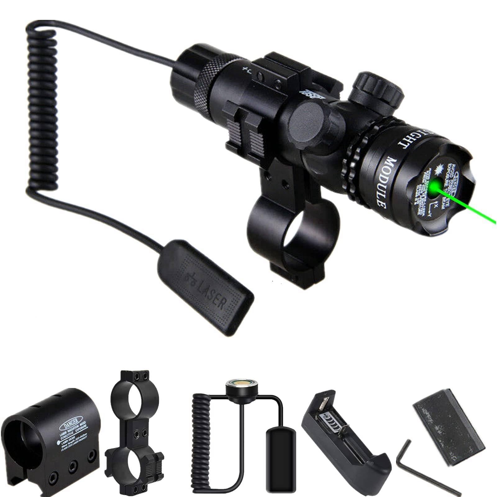 LUXNOVAQ Green LED Tactical Torch, Long Range Tactical Torches Handheld Lamp with Scope & Rail Mount,Rechargeable,Charger,Pressure Switch Waterproof Torch for Hunting,Observation,Outdoor Activities