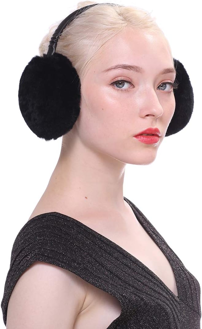 URSFUR Unisex Winter Earmuffs Women Warm Outdoor Rabbit Plush Earmuffs with Headphone Line Black