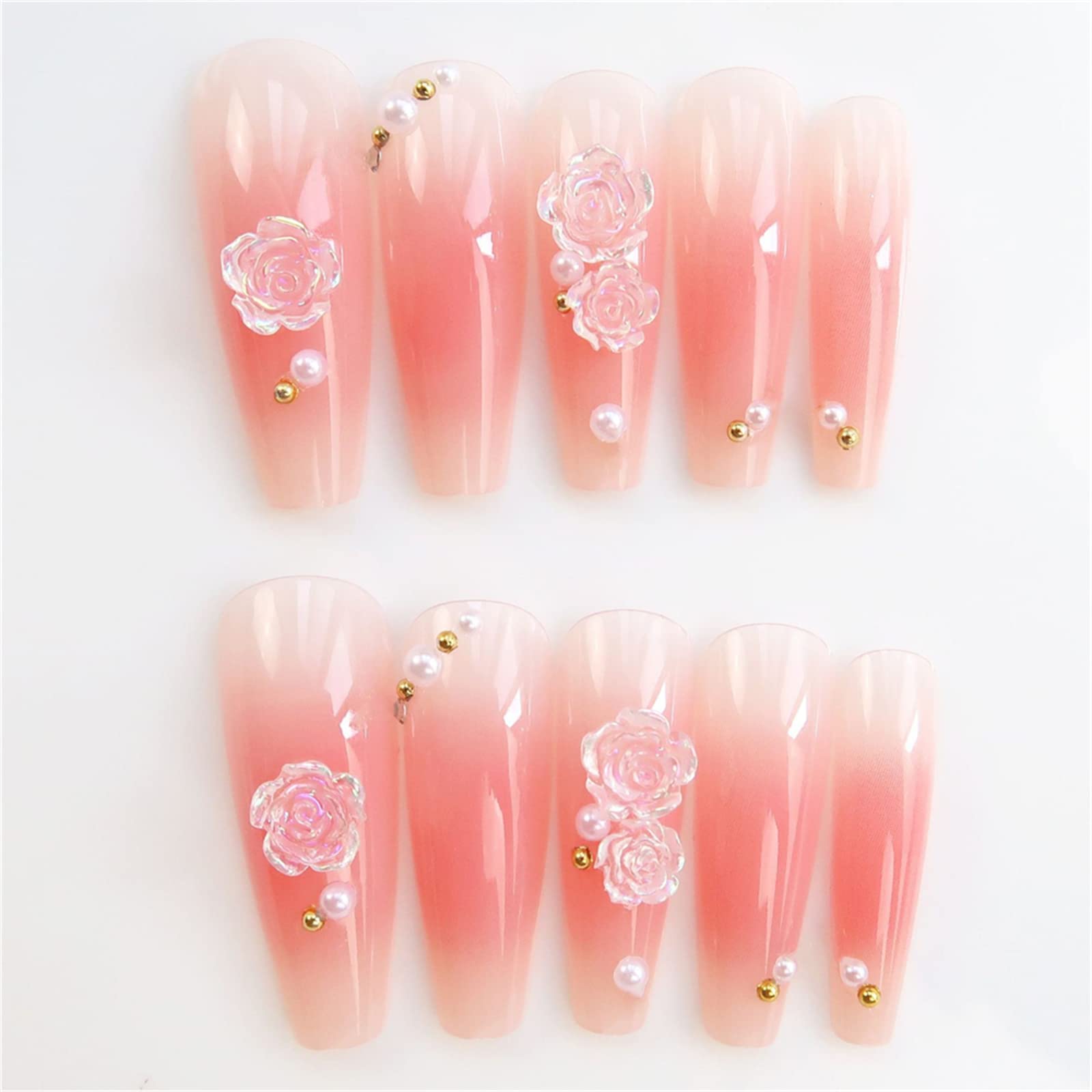Unghie Finte Lunghe Copertura Completa con Colla Blush Staccabile Fiori Rosa Stampa sulle Unghie 24 Pezzi Suggerimenti per Nail Art per Unghie per Saloni di Bellezza e Donne Nail Art Fai da Te