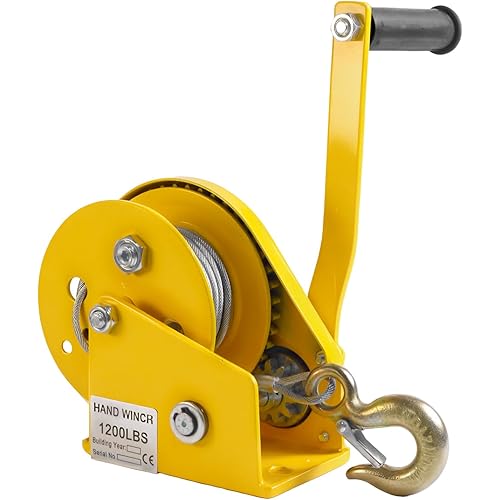 1200lbs Hand Winch, Heavy Duty Manual Winch with 2-Way Self-Locking Gear & Crank Handle for ATV, Boat, Trailer, Truck(1200bls 30 m Rope+Hook)