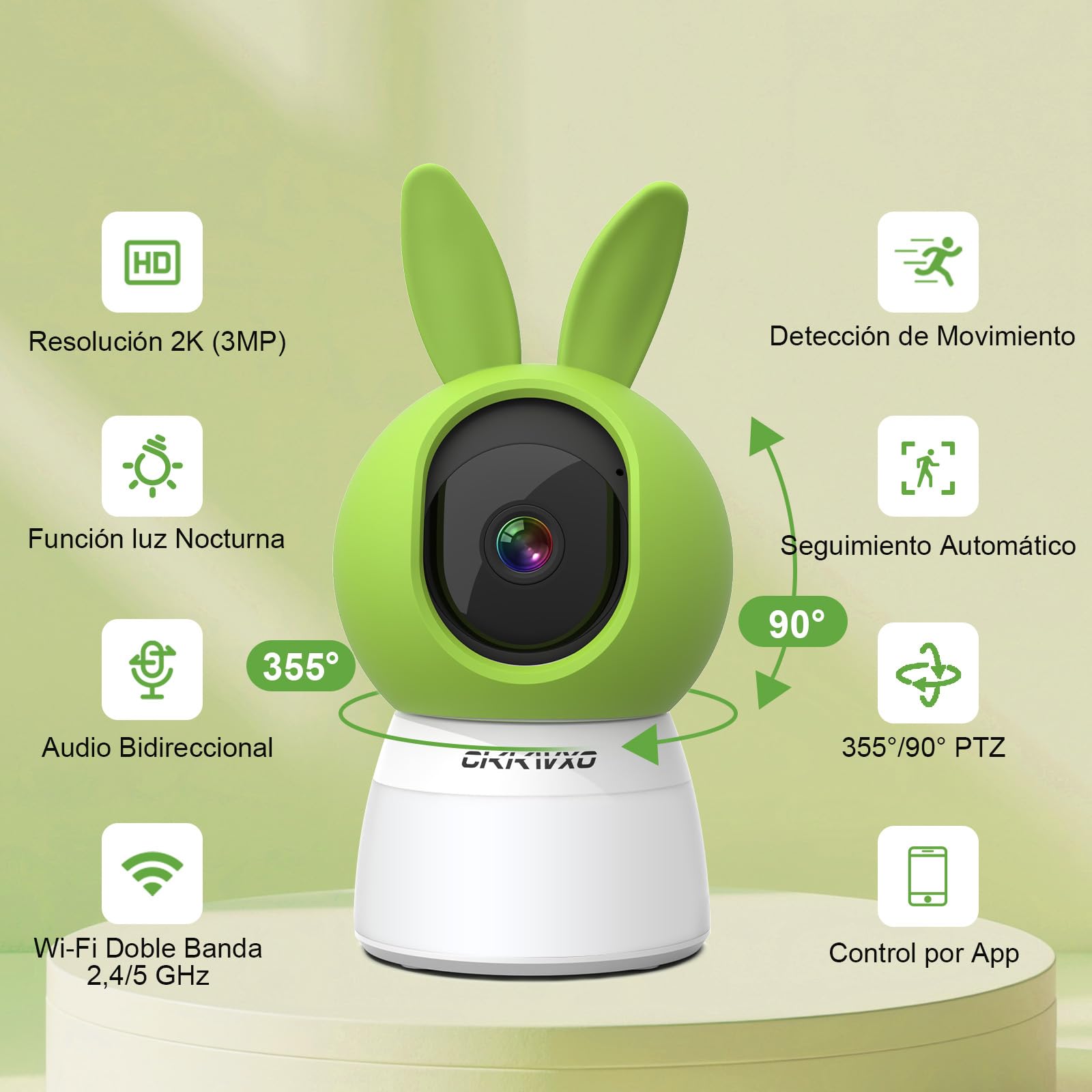 CiKiKWXO 2K Camara Vigilancia Bebe 2.4/5GHz Camara Vigilancia WiFi Interior, Baby Monitor con Modo Luz Nocturna, Seguimiento Automático, Modo Privado, Detección de Movimiento para Bebés y Mascotas - 3