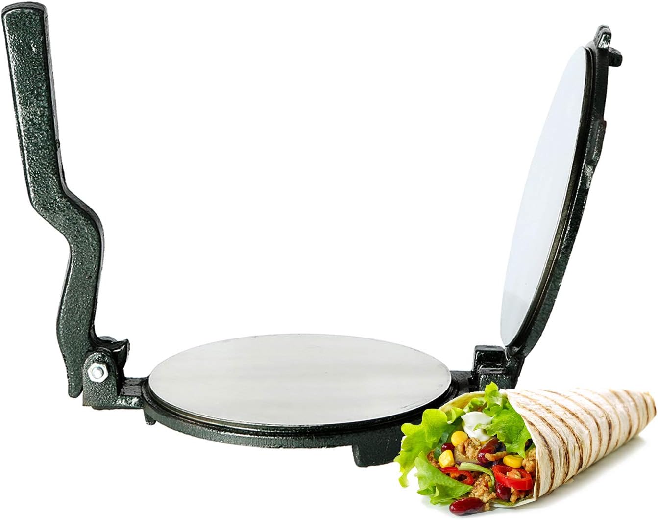 Mexican Style Tortilla Press For Making Homemade Tortillas & Tacos Preseasoned Cast Iron Tortilla Press/Pataconera Iron Body With Premium Quality Stainless Steel Cooking Plate, 6'' Inch, Multi