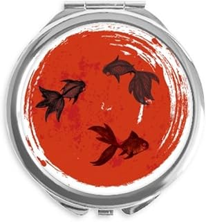 Japan Red Goldfish Circle Portrait Hand Compact Mirror Round Portable Pocket Glass