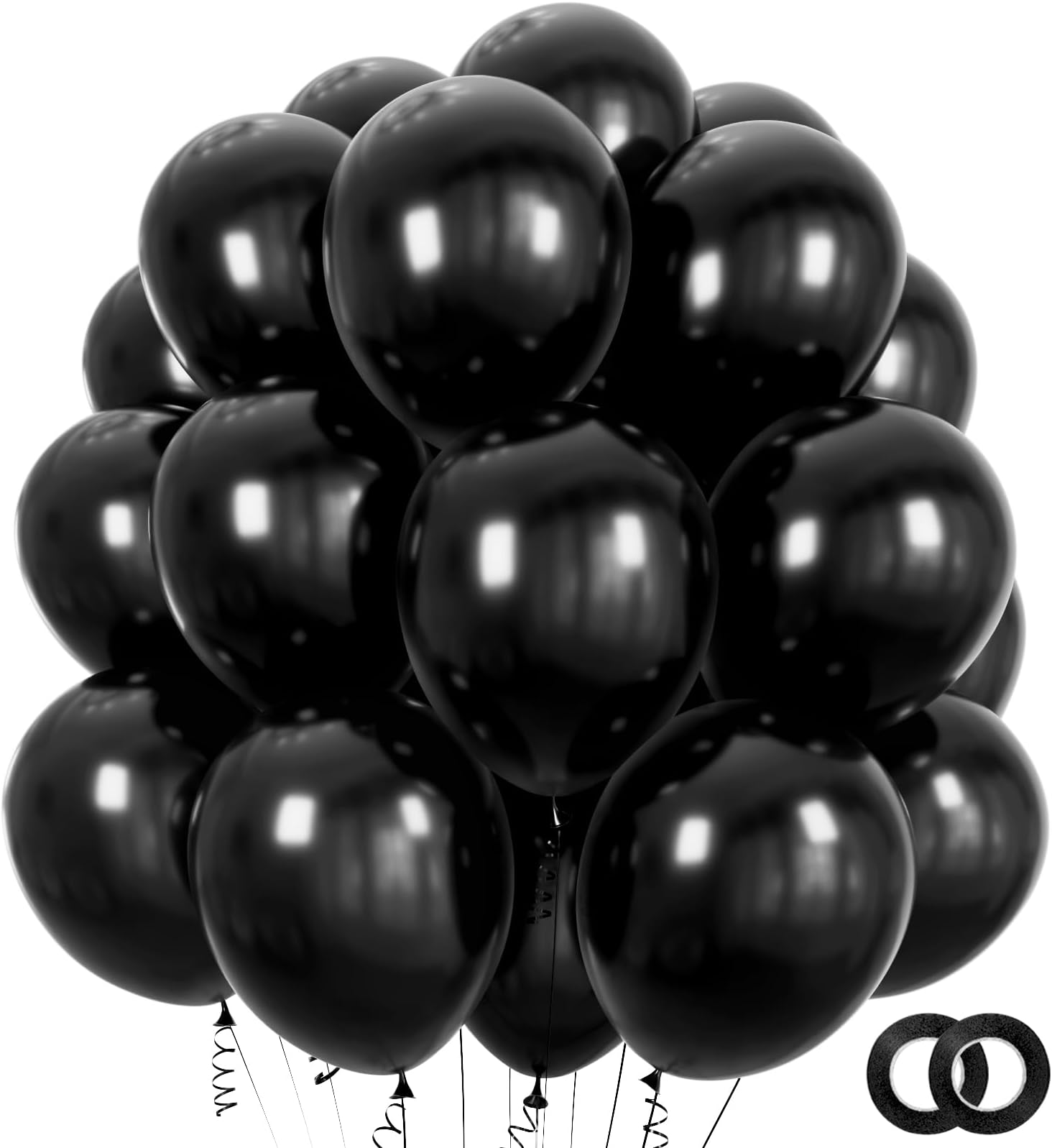 ASIYUHY Black Balloons Latex Party Balloons - 100 Pack 12 inch Matte Black Round Helium Balloons With 2 rolls of balloon ribbon for Birthday Wedding Halloween New Year Party Decorations