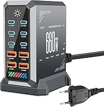 660W USB C Charger Multiple, 10 Ports Fast Charger, Gan Power Charging Station with 6 USB C + 4 USB A Ports for MacBook Air, iPad, iPhone 17/16/15/14, Galaxy S22 S20 (Grey)