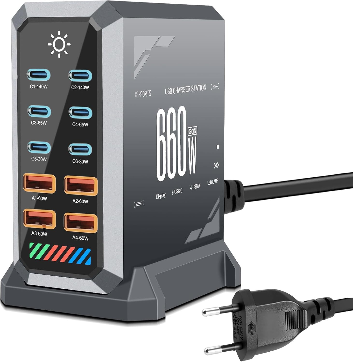 Caricatore USB C da 660 W, con 10 porte