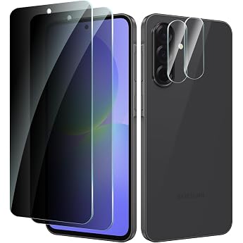 Pack of 2 Privacy Screen Protectors for Samsung Galaxy A36 and 2 Pieces Camera Protection Anti-Spy Screen Protector HD Privacy Screen Protector Privacy Protective Glass Film 9H Hardness