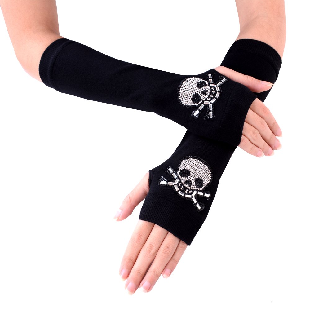 JISEN Women Punk Winter Arm Warmer Knitted Stretchy Soft