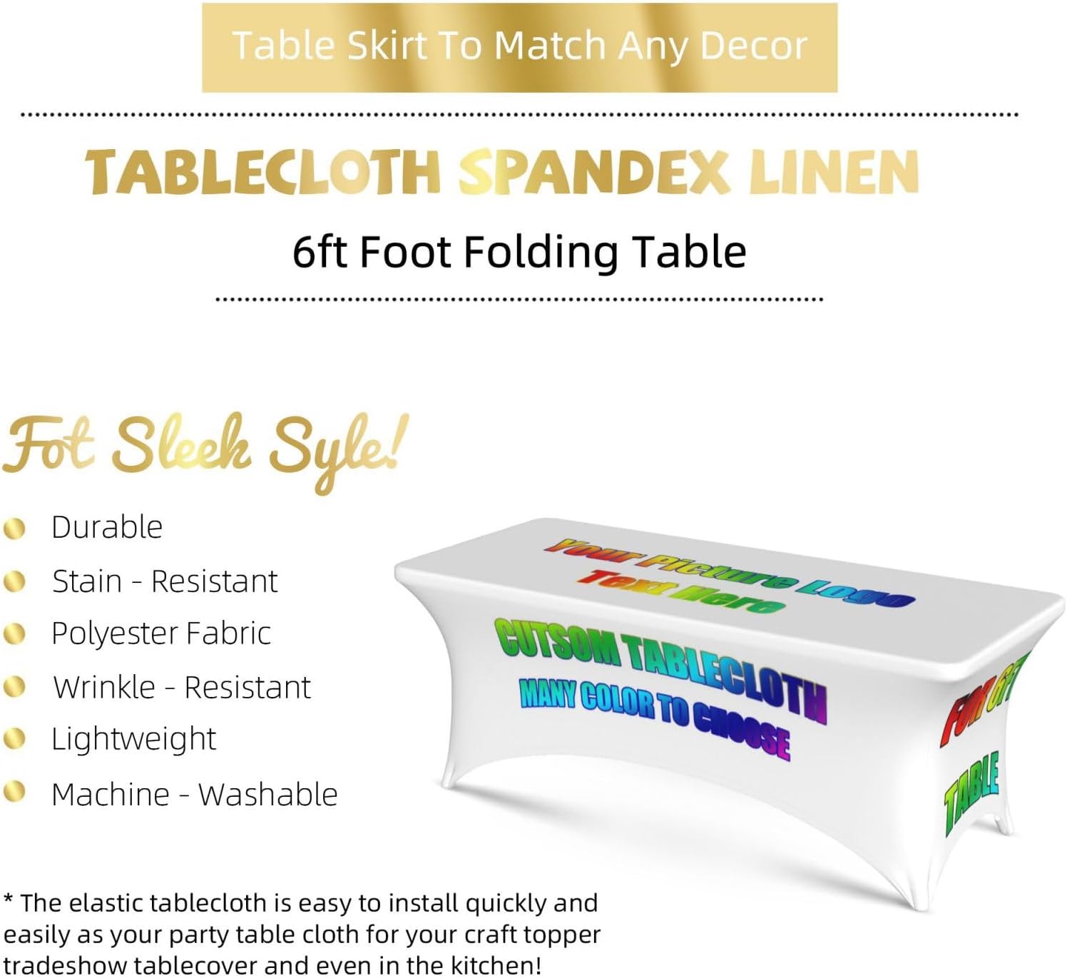 Custom Fitted Table Cloth for 6ft Table Stretch Table Cover for Rectangular Table for Party Tradeshow Events Wedding Christmas Decor Style01