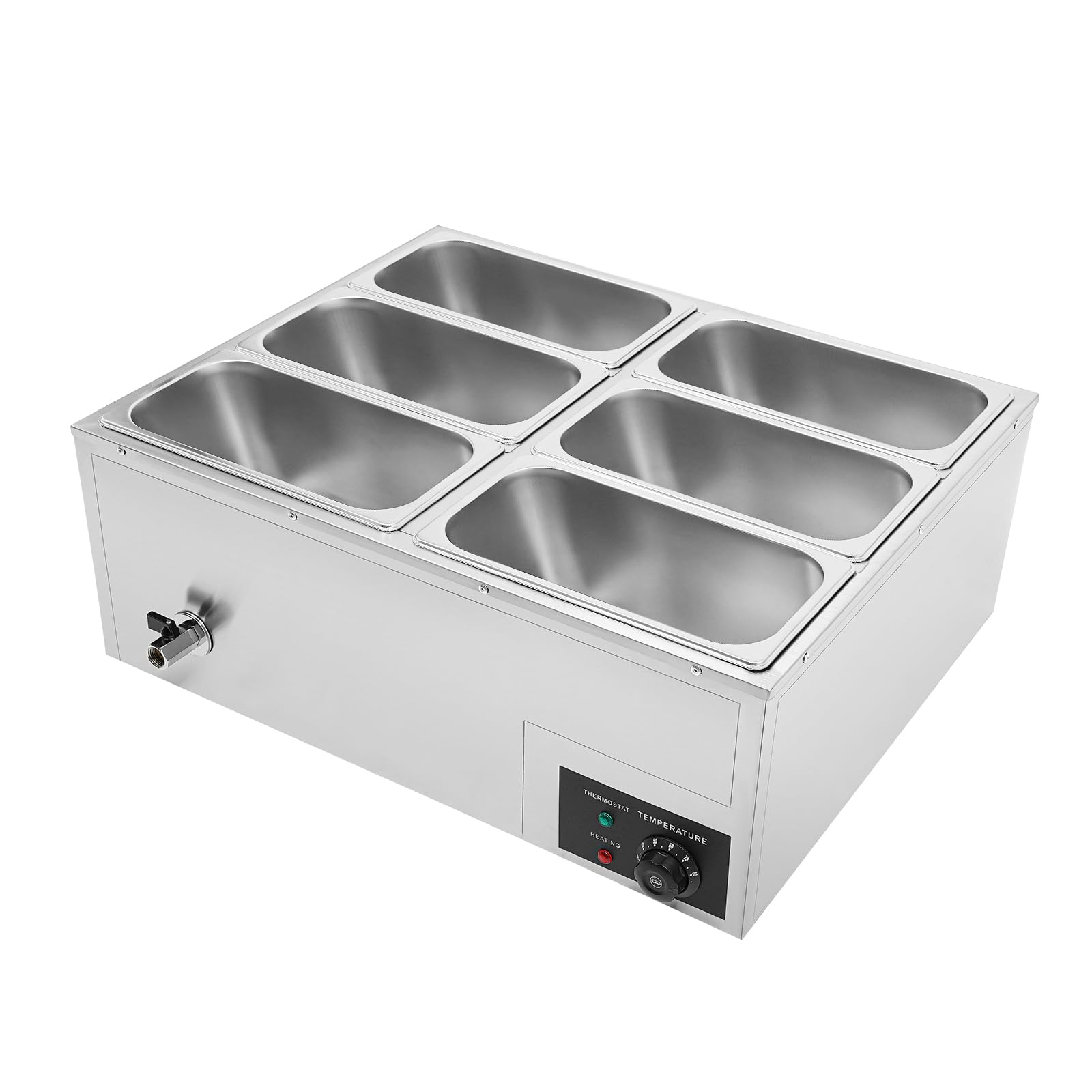 Electric Food Warmer, 6-Pan Steam Table 6.2 QT/Pan Buffet Bain Marie, 850W Stainless Steel Food Warmer with Temperature Control & Lid for Parties, Catering, Restaurants 110V