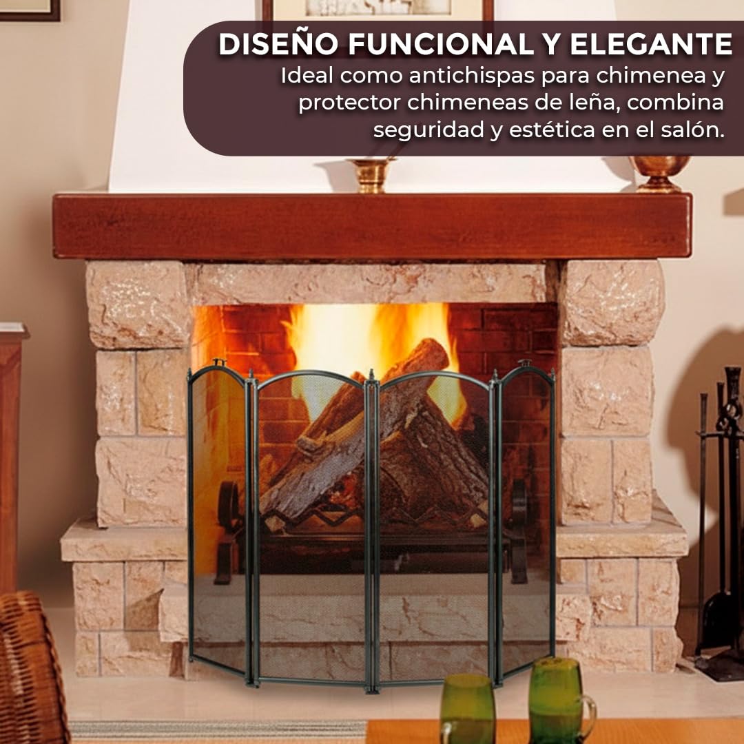HERSIG- Protector Chimenea - Salvachispas Chimenea leña | Antichispas para Chimeneas de Leña - Rejilla Chimeneas Leña y Estufas - Plegable - 3 Hojas - 96,5 x 61 cm Diseño Decorado