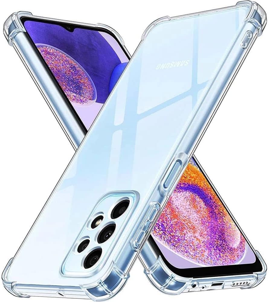 Hually Case for Samsung Galaxy A23, Transparent Bumper Cover with Shock-Absorption and Air-Cushion Corners, TPU Silicone 360 Drop Protection Cell Phone Case for Samsung Galaxy A23 5G/4G(Clear)