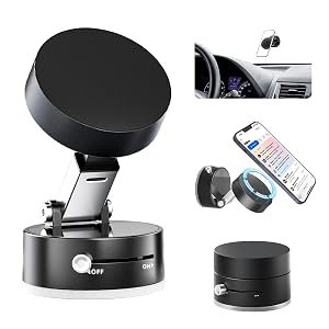 AUKSKY Vacuum Magnetic Phone Holder Foldable Car Mount with Windshield Suction Cup Metal Ring Compatible with iPhone 17