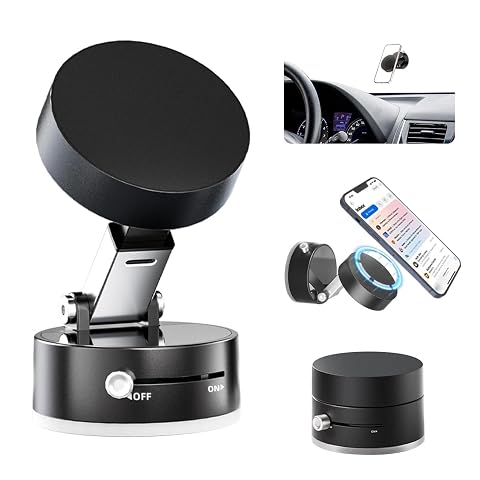 AUKSKY Vacuum Magnetic Phone Holder Foldable Car Mount with Windshield Suction Cup Metal Ring Compatible with iPhone 17