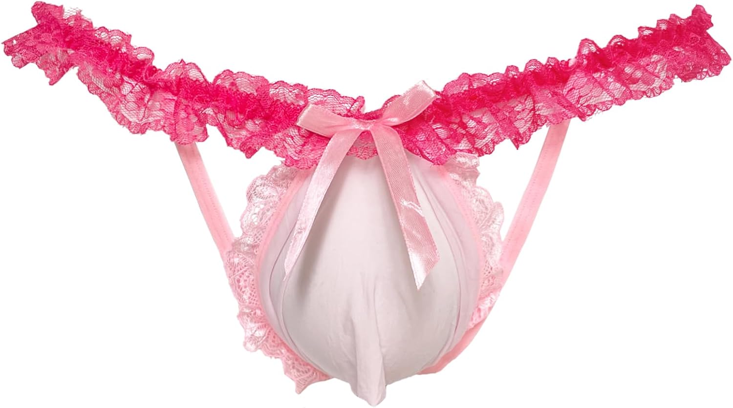 Mens Sexy Lace Frilly Thong Underwear, Bulge Pouch Panties T-back Sissy Lingerie For Men Crossdressers